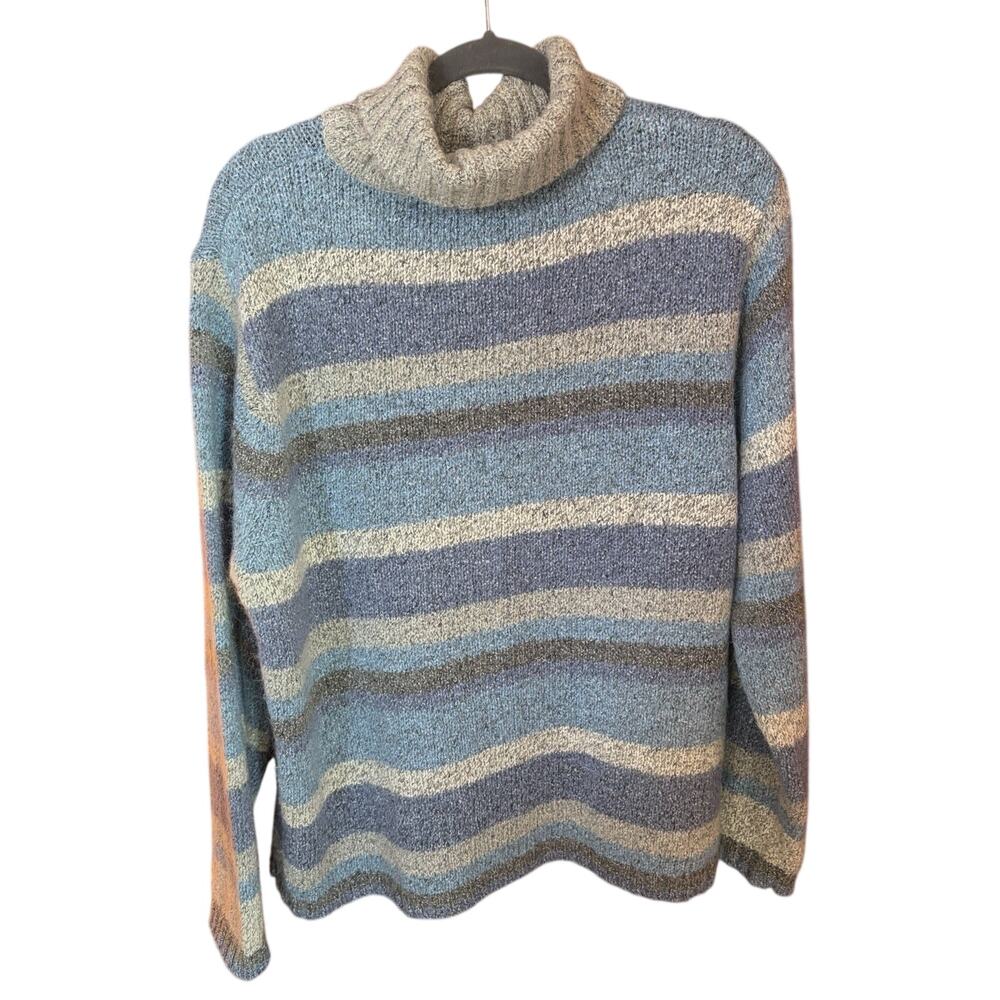 Vintage Y2K Northern Reflections Women XL Blue Gray Striped Turtleneck Preppy - Picture 3 of 4